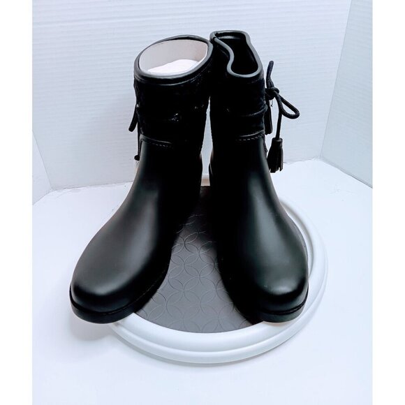 Jessica Simpson Womens Black Rubber Ankle Boots With Quilted Fabric Detailing & - Picture 2 of 7